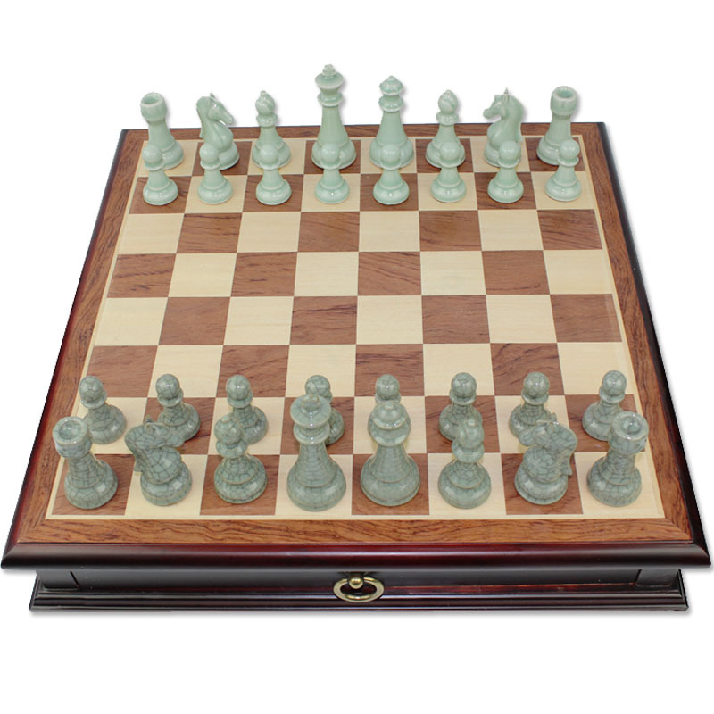 星球特大号陶瓷青瓷碎瓷台式实木棋桌成人比赛收藏高档国际象棋