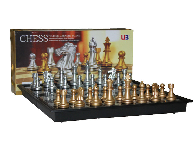 正品UB友邦磁性塑料国际象棋4812A折叠盘大号金银色磁力加强