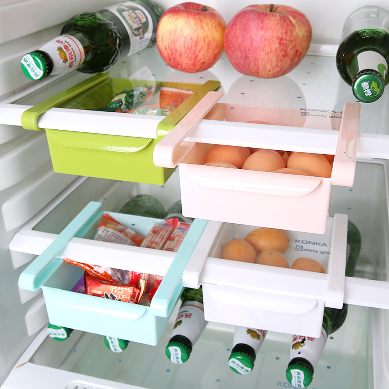 冰箱保鲜隔板层多用收纳架 创意抽动式置物盒 厨房用品批发【小件类并单29元免邮】