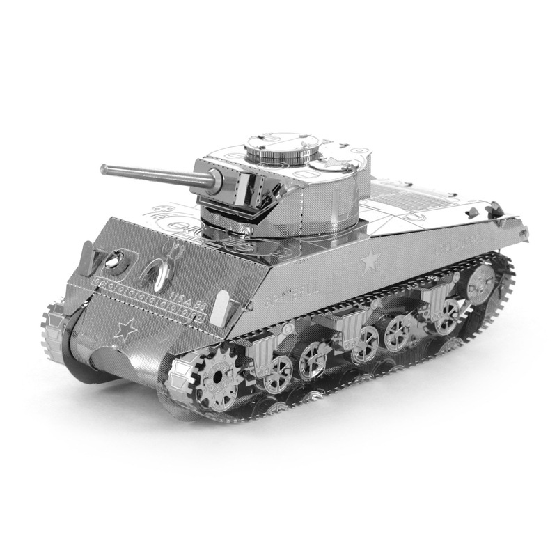 爱拼 全金属不锈钢DIY拼装模型3D纳米立体拼图 谢尔曼坦克