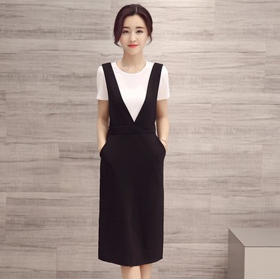 新款夏季韩版女装短袖背带裙套装包臀连衣裙时尚中长款裙子潮