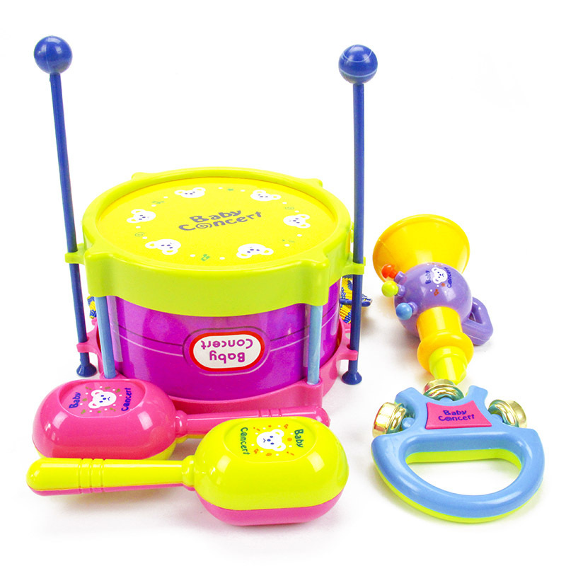 儿童欢乐拍拍鼓 乐器5件爵士鼓套组合 益智婴儿启蒙敲击玩具