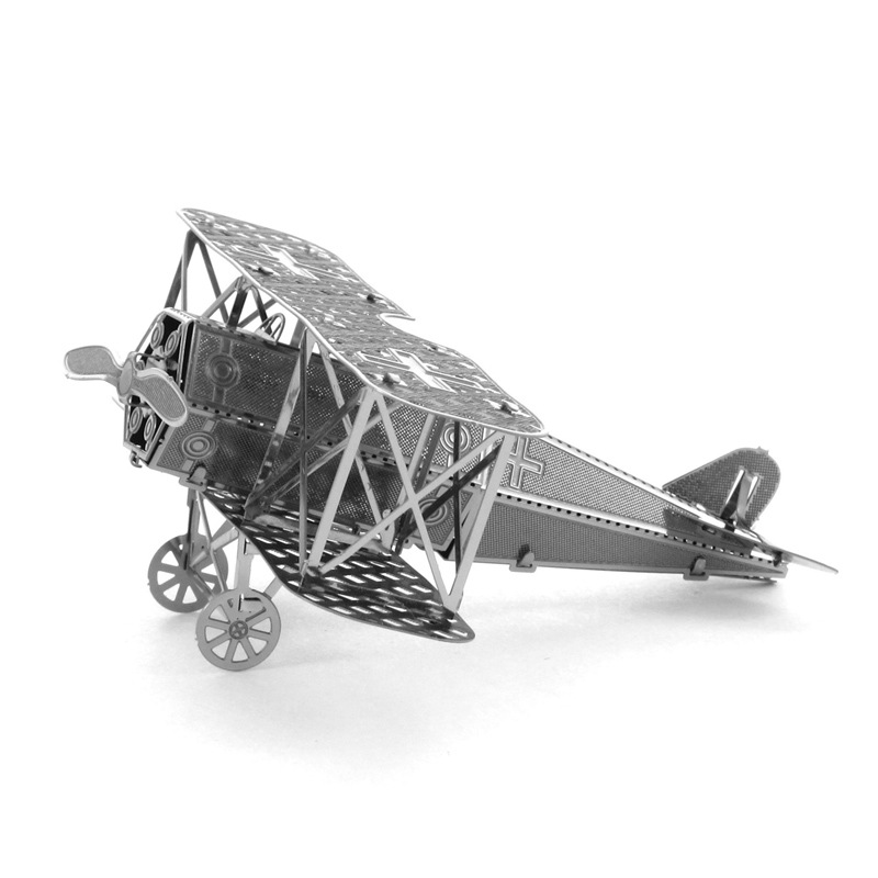爱拼 全金属不锈钢DIY拼装模型3D纳米立体拼图 福克双翼战斗机