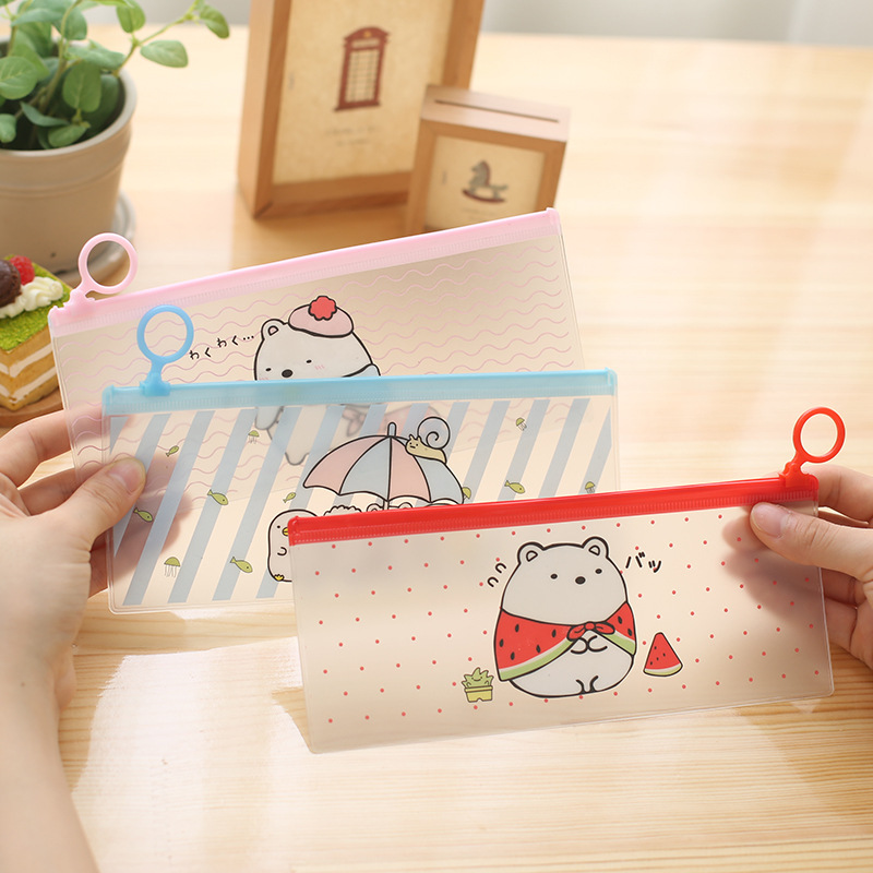 韩国可爱卡通笔袋 创意简约指环土豆兔收纳袋 封口式PVC票据袋【创意文具A仓满29包邮】