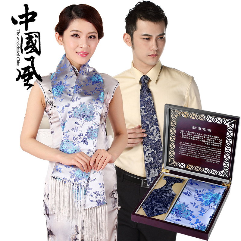 中国特色礼物南京云锦围巾领带套装创意礼物出国送老外商务礼品
