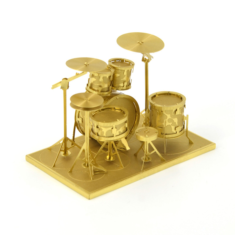 爱拼 金属DIY拼装模型3D立体拼图 架子鼓 黄铜版
