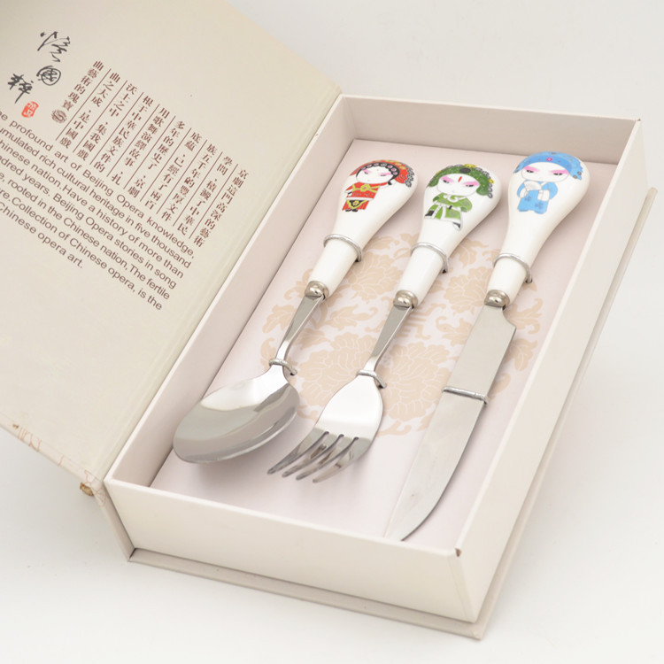 Q版卡通脸谱餐具刀叉双勺套装中国风国粹京剧礼物创意实用礼物