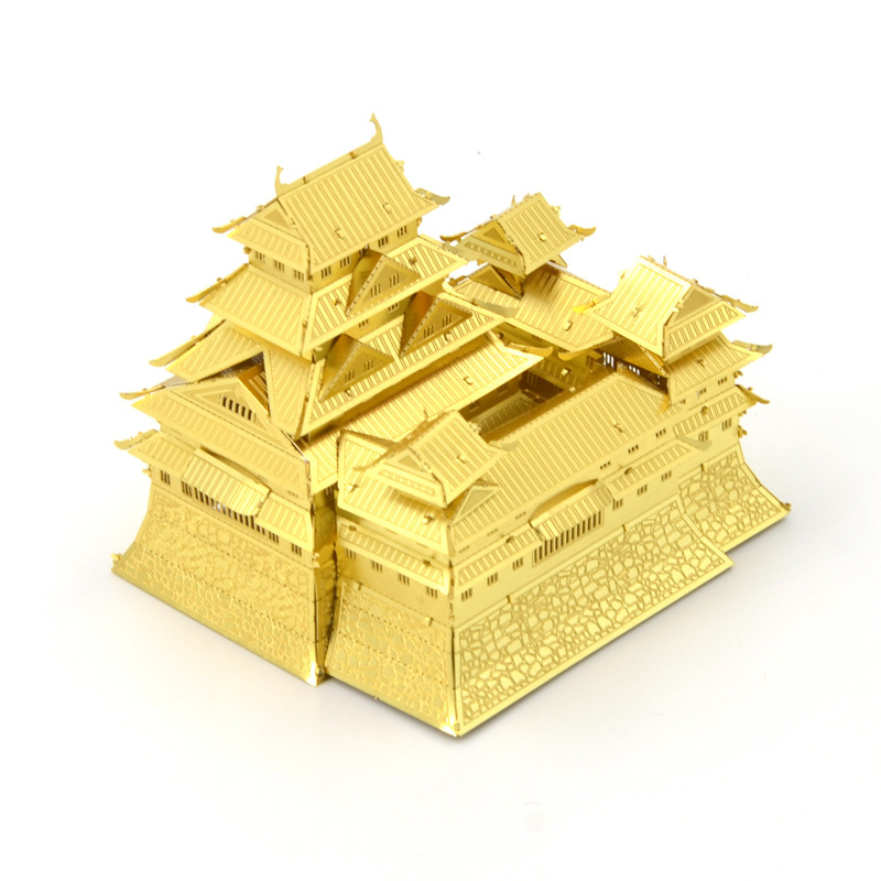 爱拼 全金属DIY拼装模型3D纳米立体拼图 日本姬路城 黄铜版