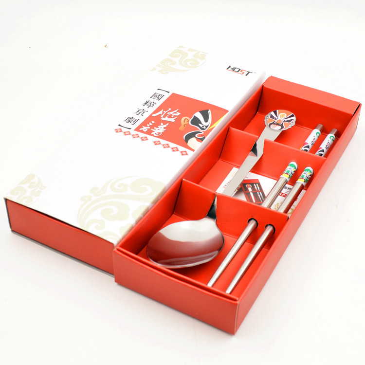 中国风京剧脸谱餐具 不锈钢筷子勺子套装 特色创意促销会议礼品