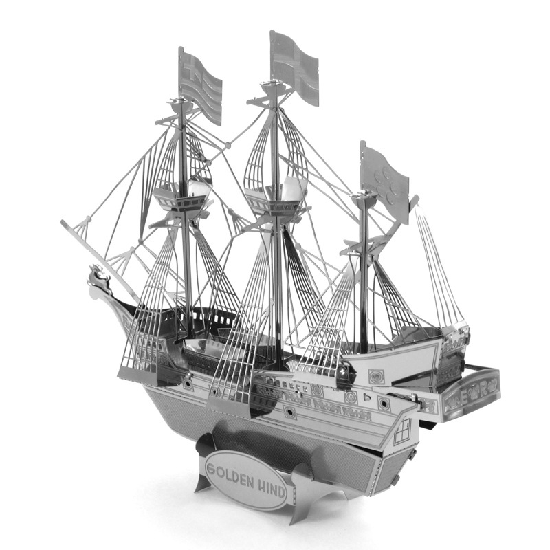 爱拼 全金属不锈钢DIY拼装模型3D纳米立体拼图 金鹿号海盗船