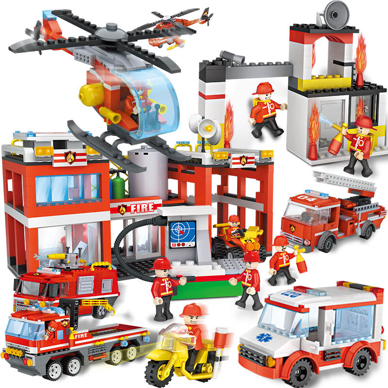 cogo积高积木消防大队模型拼插益智拼装玩具男孩儿童玩具6-8-10岁