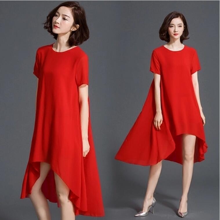 雪纺连衣裙2016夏装新款波西米亚度假沙滩裙宽松不规则大红色长裙