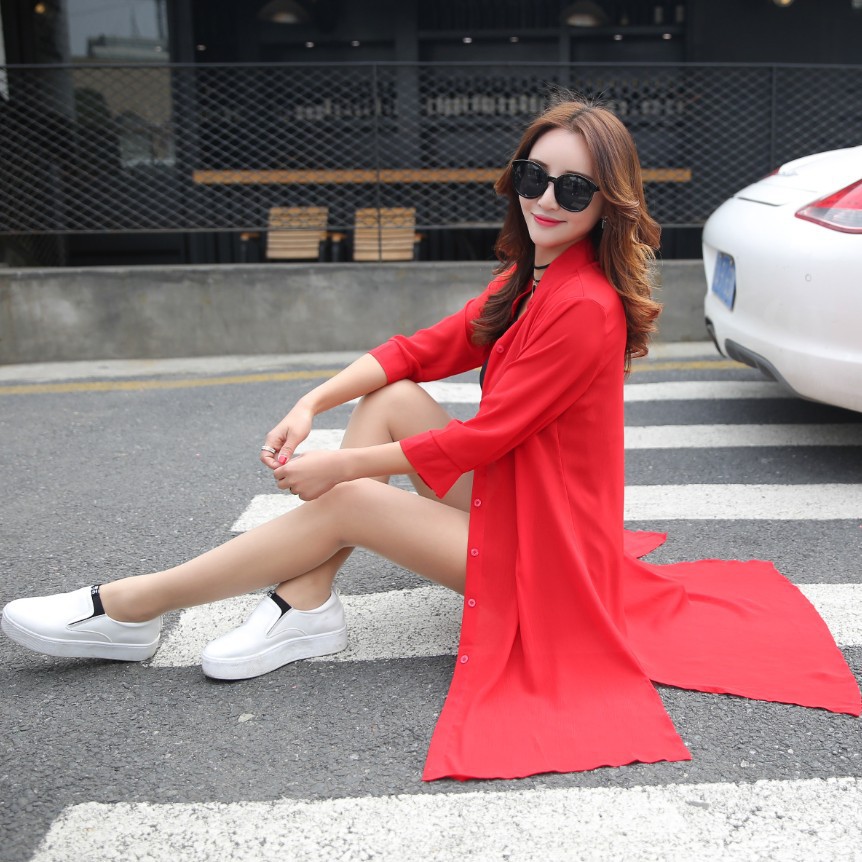 新款韩版中长款沙滩防晒衣女夏季防紫外线开衫大码雪纺薄外套