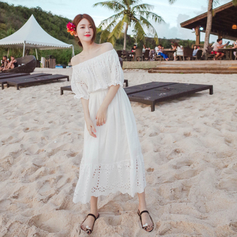 波西米亚白色沙滩裙女夏2018新款巴厘岛海边度假长裙显瘦泰国超仙